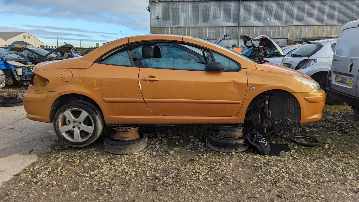 26 - 2006 Peugeot 307CC in British wrecking yard - photo by Murilee Martin