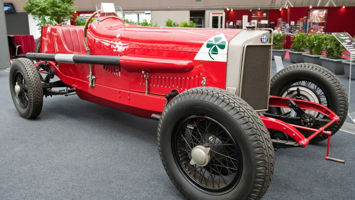 A red Alfa Romeo  RL Targa Florio 1924 on display in Novegro (Milan), Italy