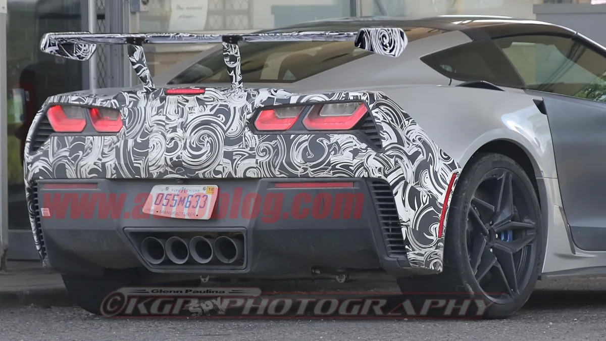 C7 Chevy Corvette ZR1 spy shot rear view with wing