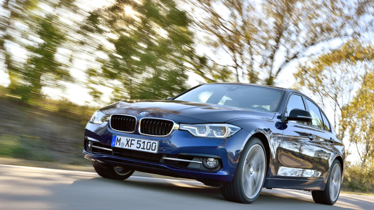 blue 2016 bmw 3 series refresh low angle