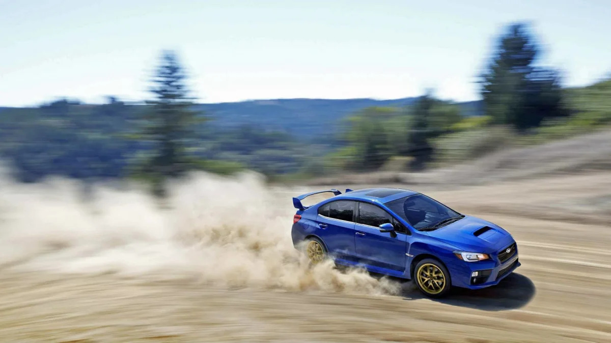 Subaru WRX STI in blue in the dirt