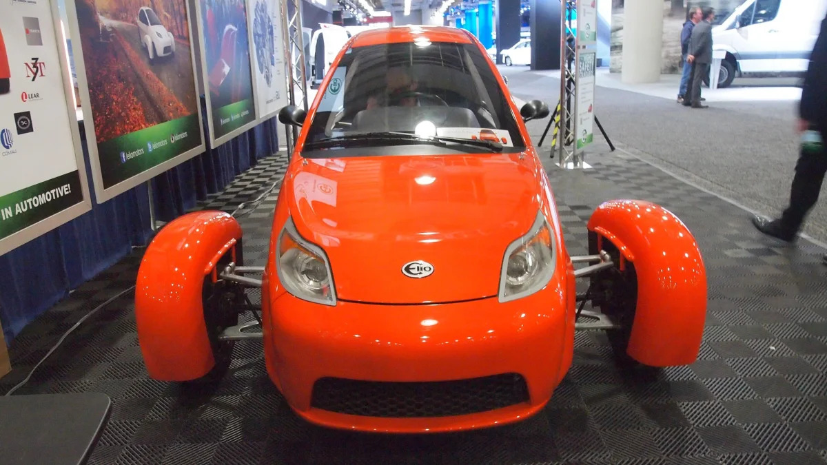 Elio Motors orange trike front view