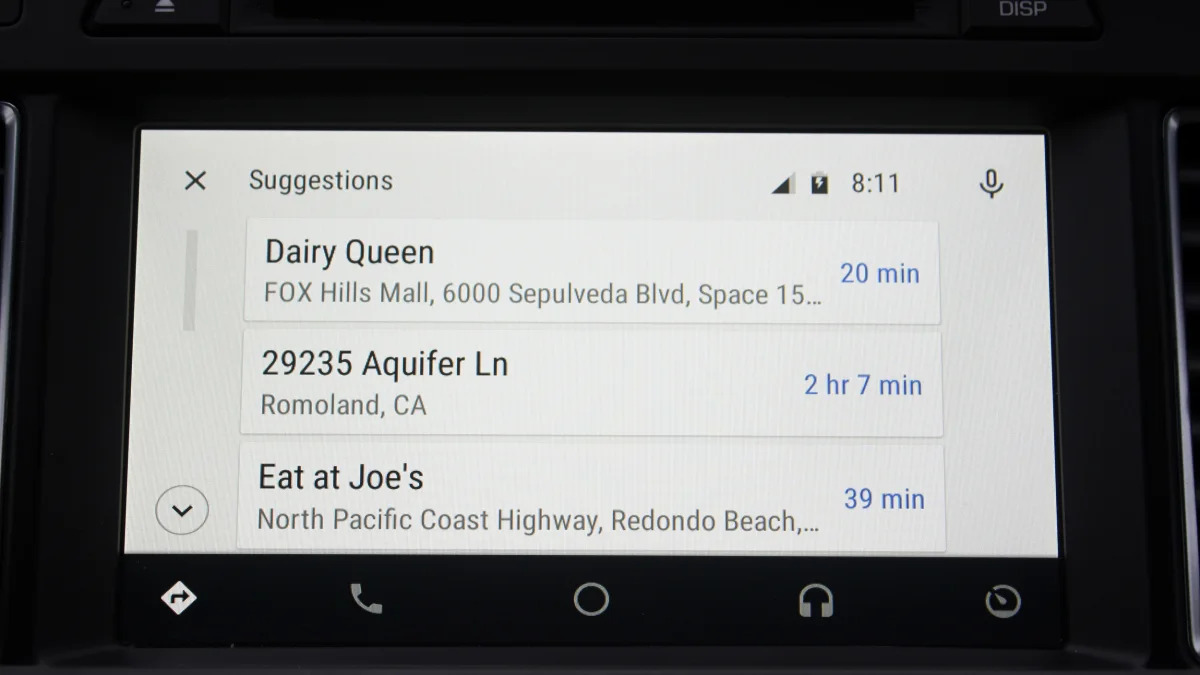 The Suggestions menu inside Google Maps on Android Auto.