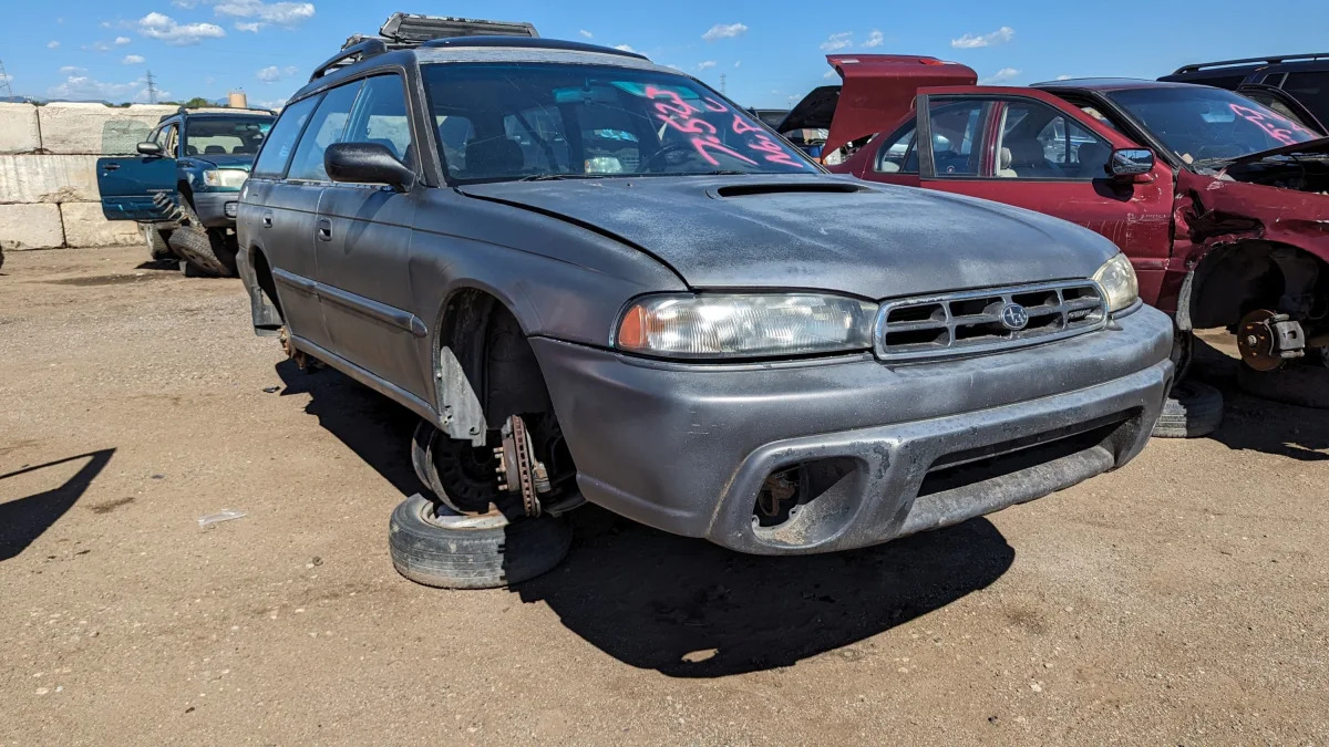73 - 1998 Subaru Legacy Outback wagon in Colorado junkyard - photo by Murilee Martin