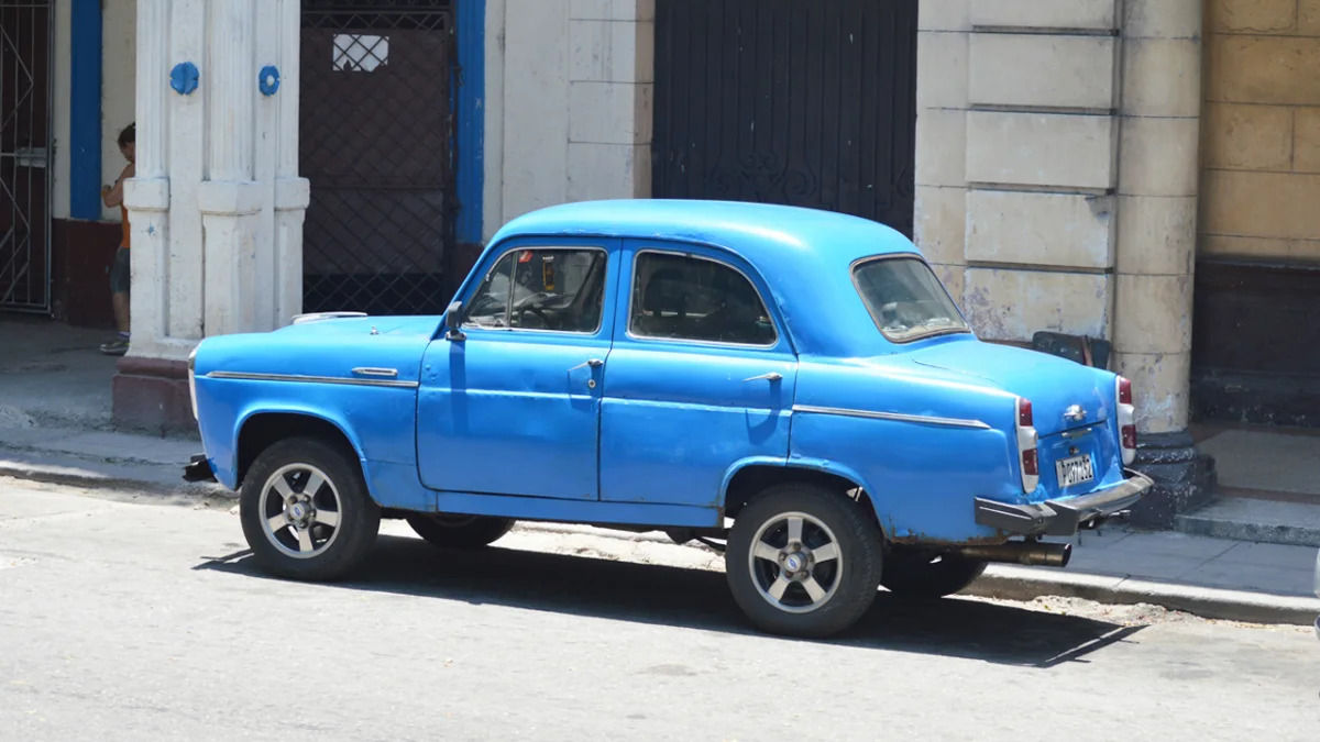 classic blue car havana cuba