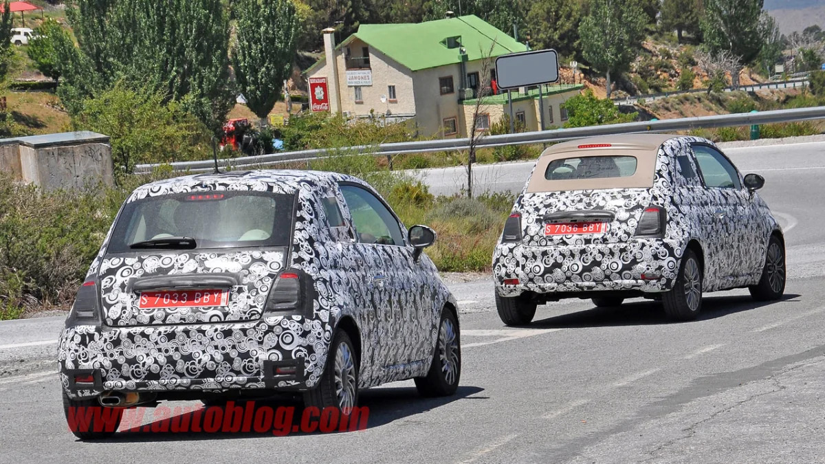 camouflaged fiat 500 and 500c rear three quarters spy shots
