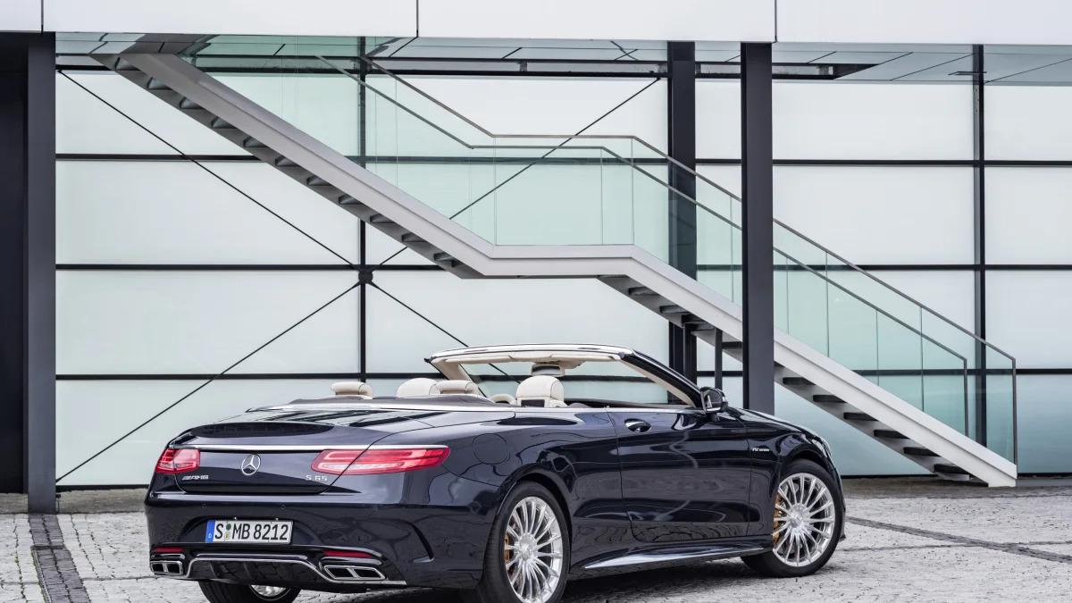 Mercedes-AMG S65 Cabriolet roof down rear 3/4 static