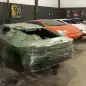 This July 15, 2019 photo released by Itajai Civil Police, shows car molds of luxury car replicas at a workshop in Itajai, Brazil. Brazilian police dismantled a clandestine workshop run by a father and son who assembled fake Ferraris and Lamborghinis to order, in Brazil's southern state of Santa Catarina. (Itajai Civil Police via AP)