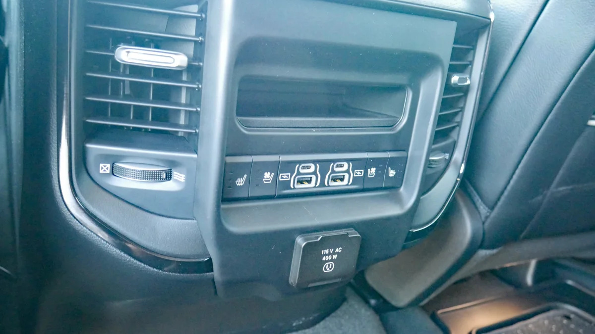 Ram 1500 Limited rear seat controls and power outlets