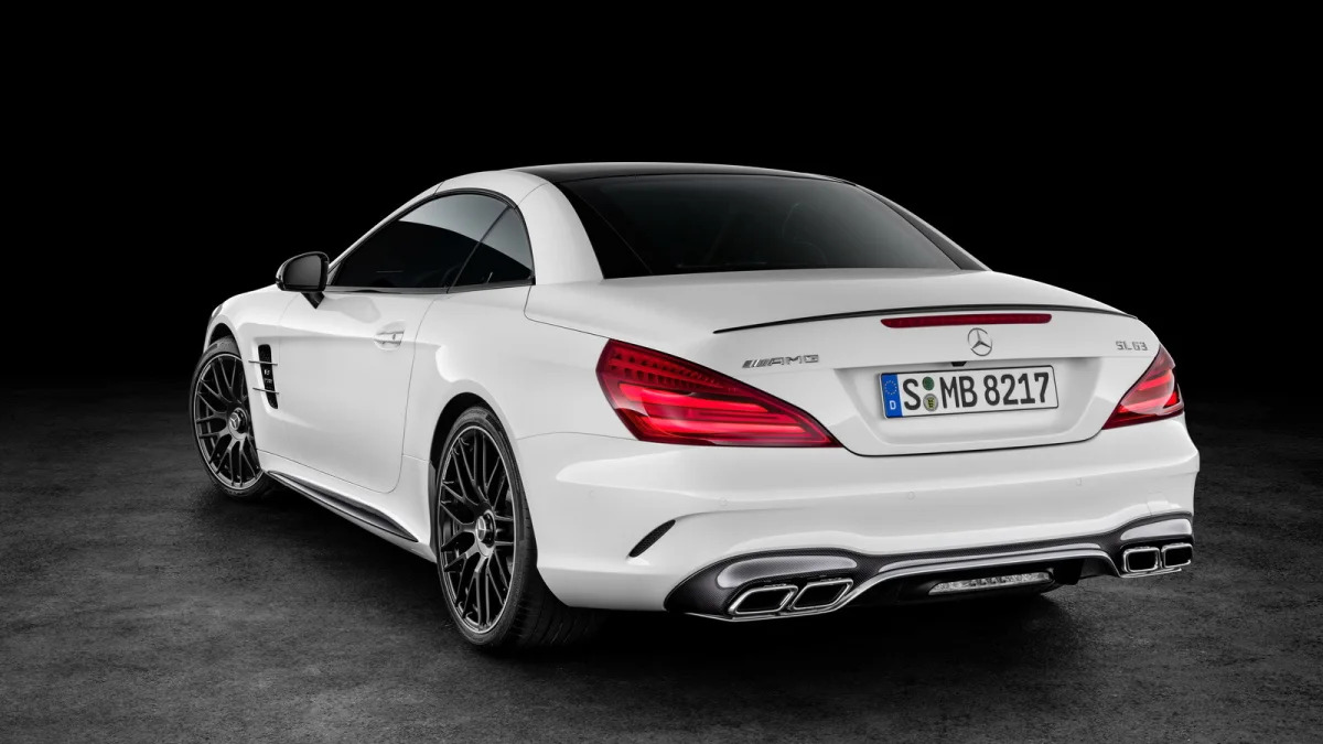 white 2017 mercedes sl rear top up