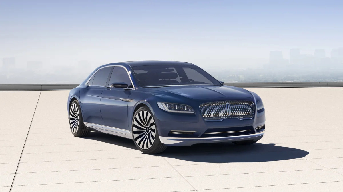 Lincoln Continental Concept in blue with city skyline