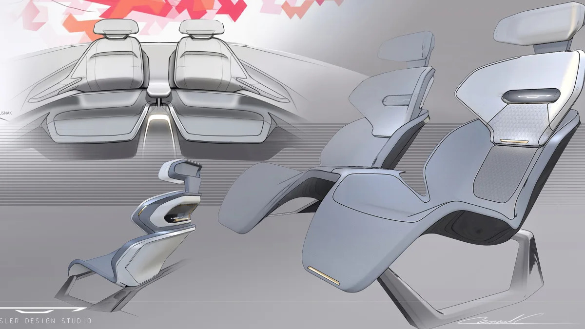 Seat design sketches of the Chrysler Halcyon Concept.