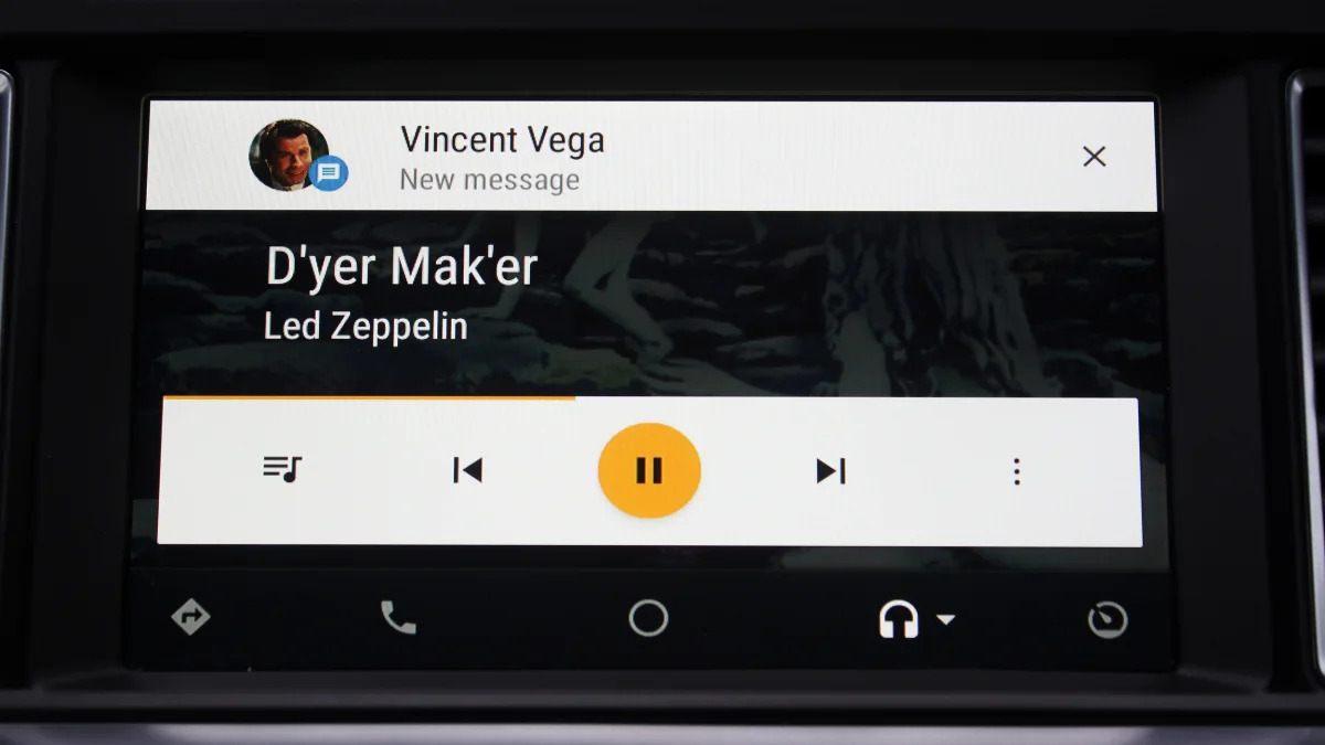 The Google Play interface inside Android Auto.
