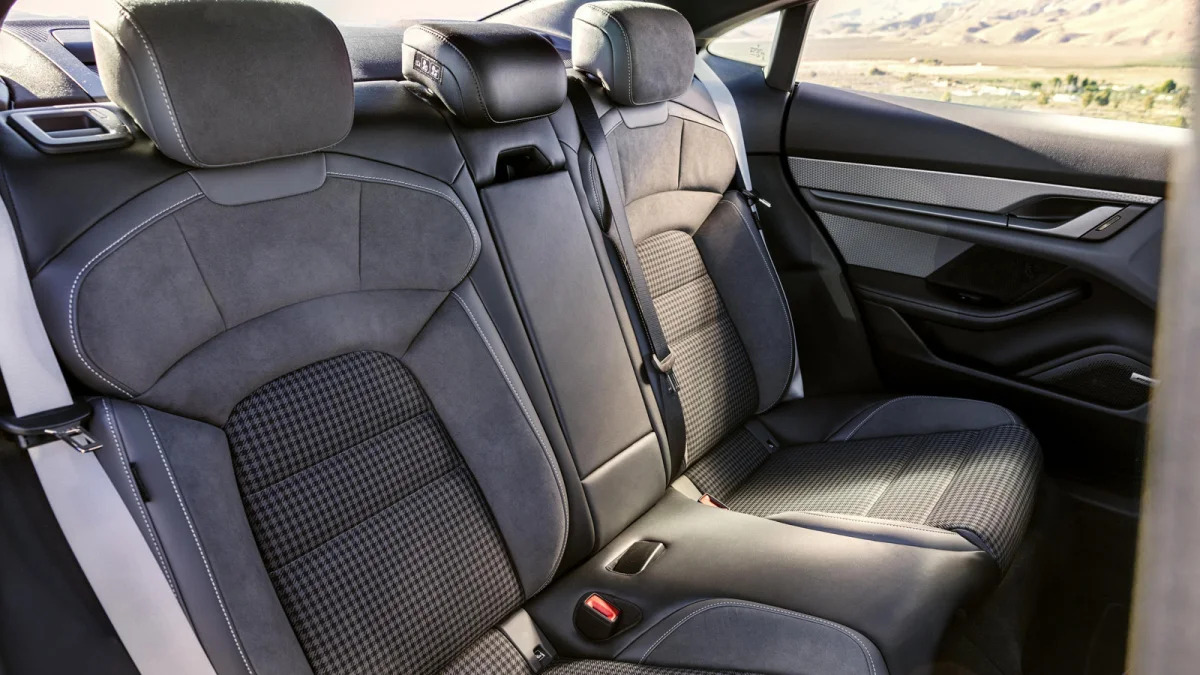 2025 Porsche Taycan back seat with new houndstooth upholstery