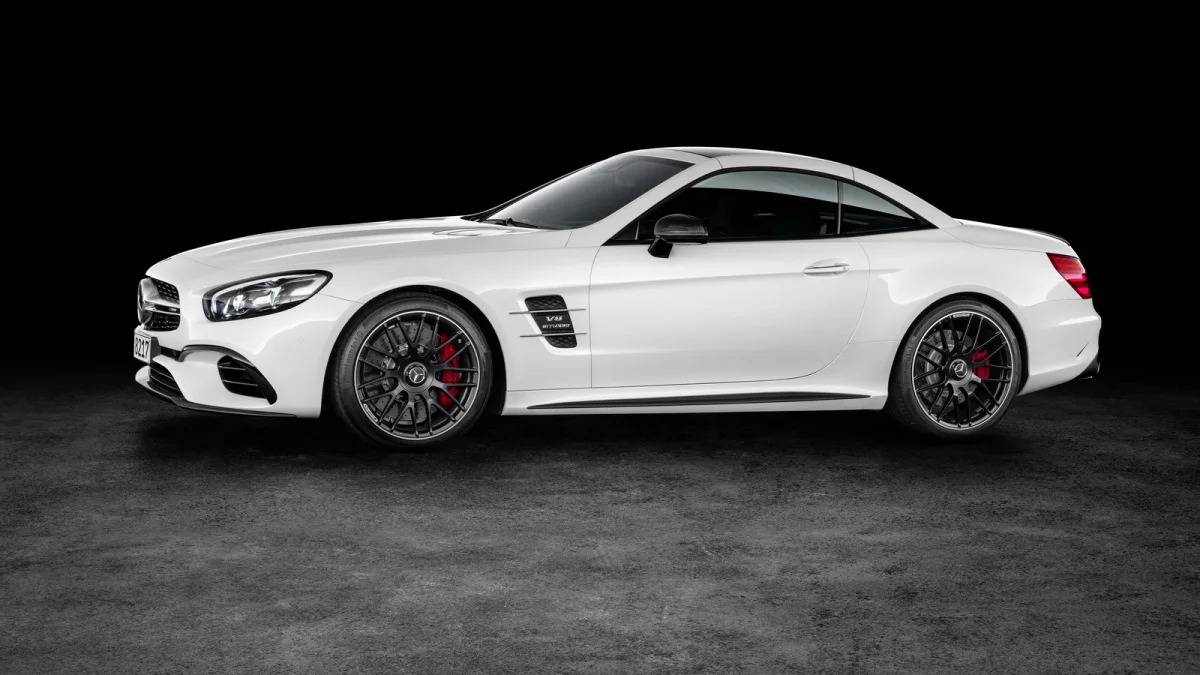 white 2017 mercedes sl side top up