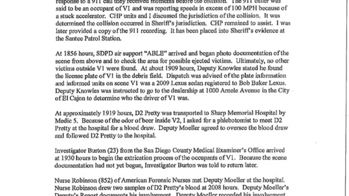 The following report was provided by the San Diego County Sheriff's Department: