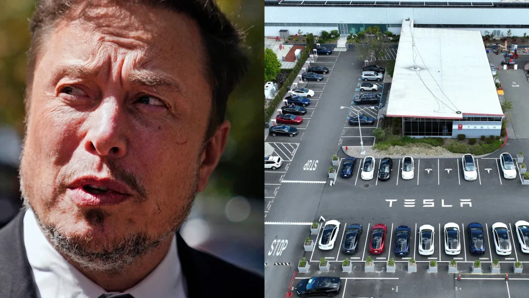 Tesla CEO Elon Musk and the Tesla factory in Fremont, California