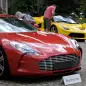 A picture taken on September 28, 2019 at the Bonmont Abbey in Cheserex, western Switzerland shows a 2011 Aston Martin One-77 Coupe model car (L) and a 2015 Ferrari LaFerrari model car during an auction preview by sales house Bonhams of sport cars belonging to the son of the Equatorial Guinea's President. - A collection of luxury cars seized from Equatorial Guinea's vice president Teodorin Obiang Nguema will be auctioned off in Switzerland on September 29, 2019 and are estimated to bring in 18.5 million Swiss francs. (Photo by FABRICE COFFRINI / AFP)        (Photo credit should read FABRICE COFFRINI/AFP/Getty Images)
