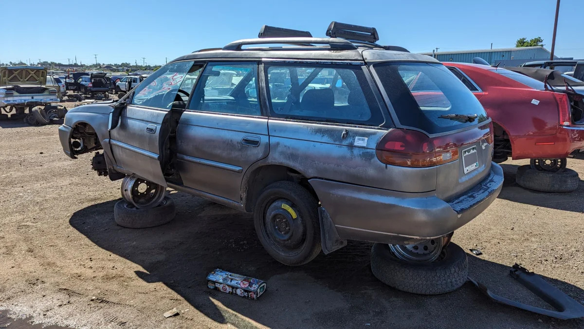 61 - 1998 Subaru Legacy Outback wagon in Colorado junkyard - photo by Murilee Martin