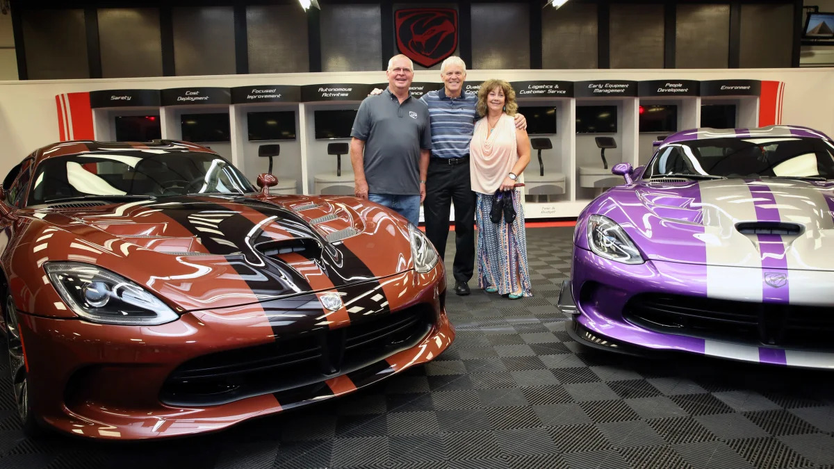 Brown and purple Dodge Vipers