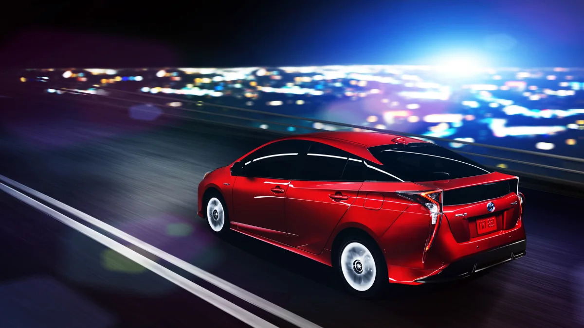 2016 Toyota Prius in red, rear view