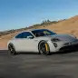 2022 Porsche Taycan GTS action front three quarter