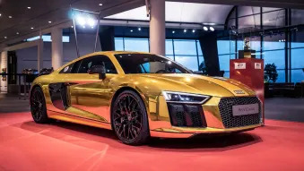 Audi R8 V10 Plus in gold chrome at Audi Forum Neckarsulm