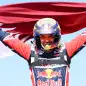 TOPSHOT - Toyota's driver Nasser Al-Attiyah of Qatar celebrates his victory after winning the Dakar Rally 2022, at the end of the last stage between Bisha and Jeddah in Saudi Arabia, on January 14, 2022. (Photo by FRANCK FIFE / AFP) (Photo by FRANCK FIFE/AFP via Getty Images)