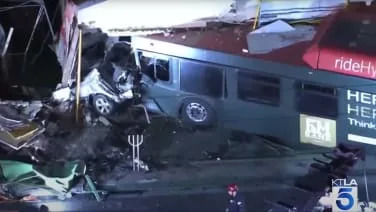 Watch a speeding Dodge Charger go airborne, get hit by a bus midair, destroy a restaurant
