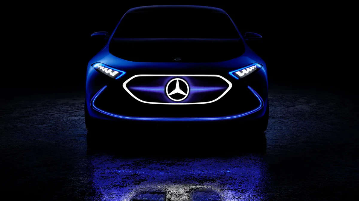 Mercedes Concept EQA revealed at the 2017 Frankfurt Motor Show, front LED graphic.