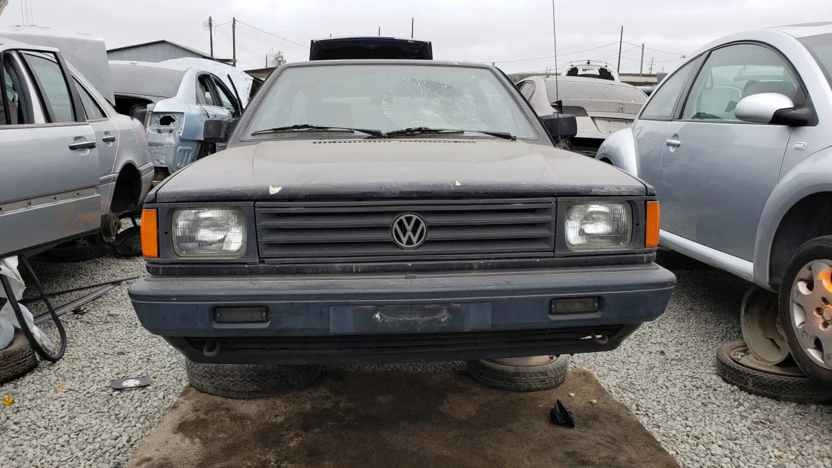 23 - 1990 Volkswagen Fox Wagon in California junkyard - photograph by Murilee Martin