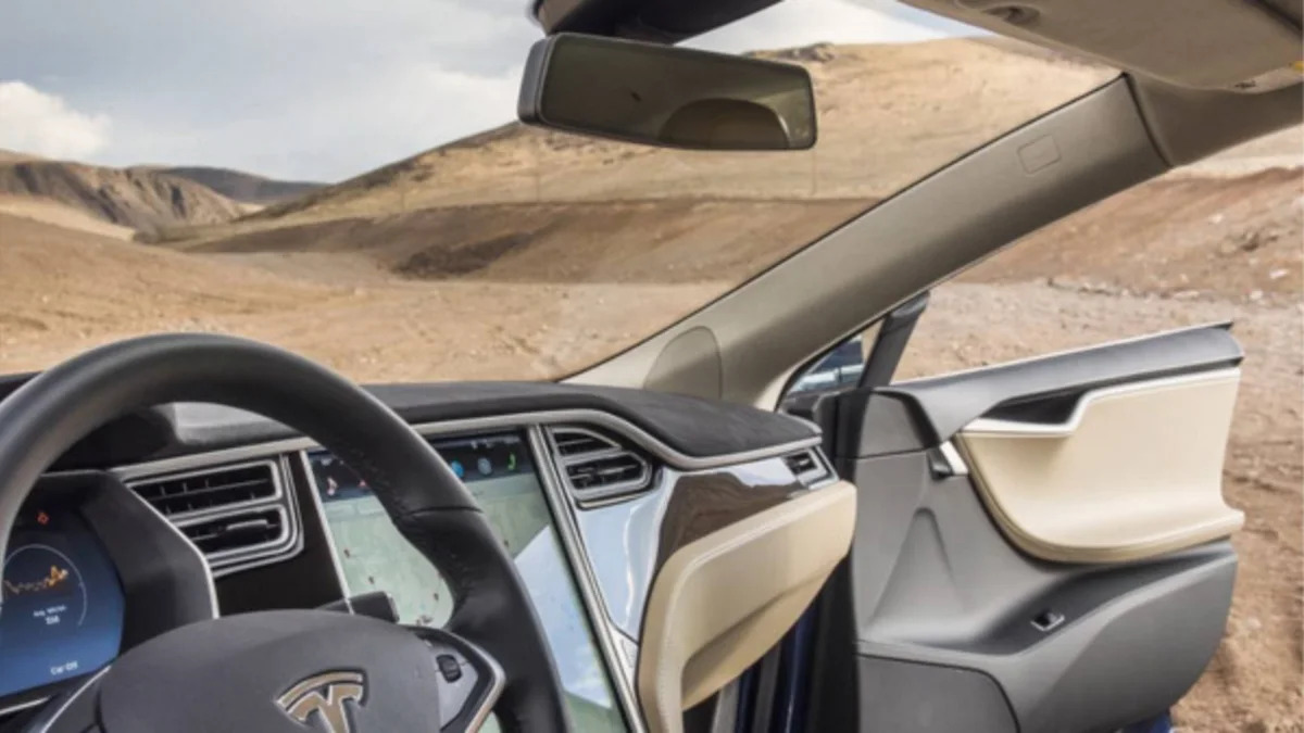 The interior of a Model X on the site of Tesla Gigafactory 1 in Sparks, Nevada.