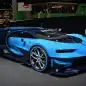 The Bugatti Vision Gran Turimso, designed for the Sony Playstation game Gran Turismo, at the 2015 Frankfurt Motor Show, front three-quarter view.