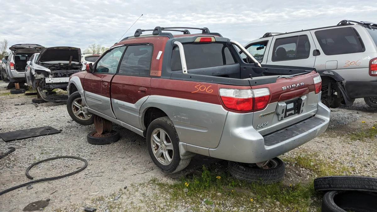 63 - 2003 Subaru Baja in Louisiana wrecking yard - photo by Murilee Martin