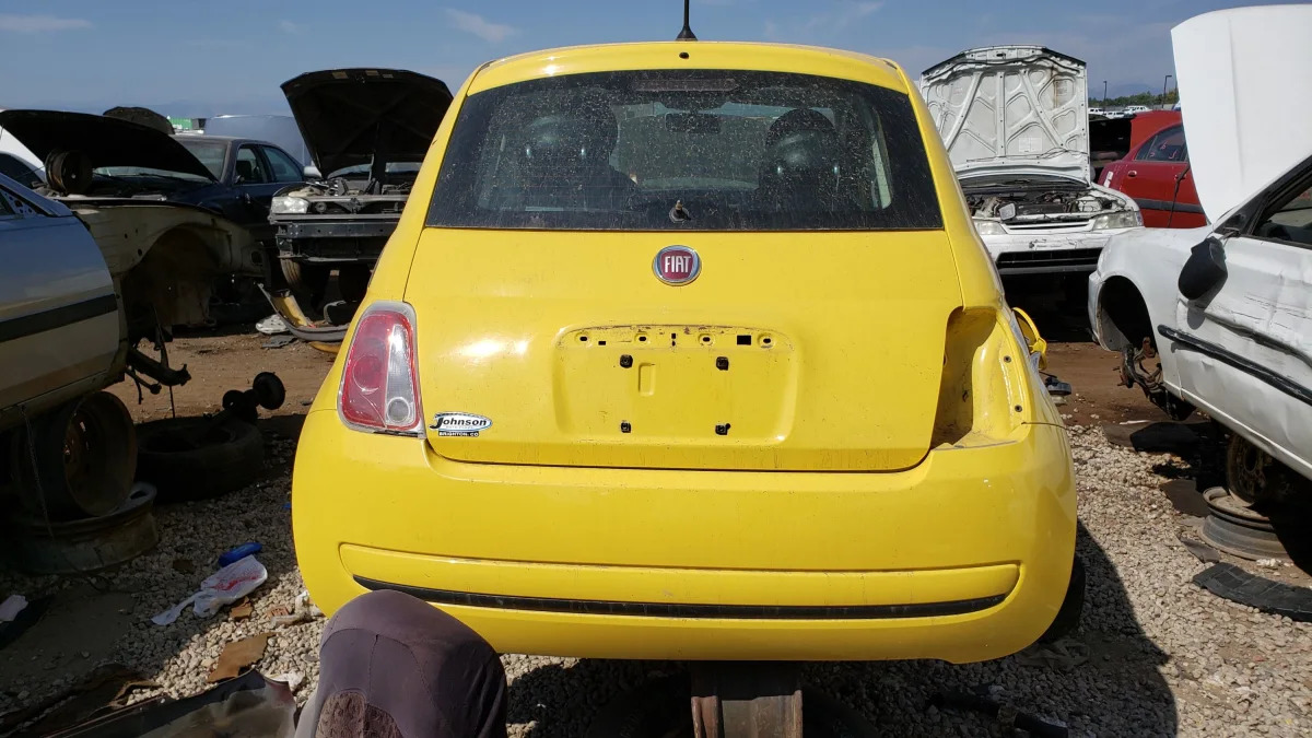 23 - 2012 Fiat 500 in Colorado wrecking yard - photo by Murilee Martin