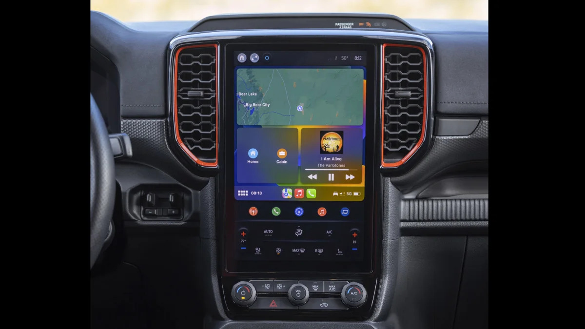 2024 Ford Ranger Raptor touchscreen and Code Orange air vent trim