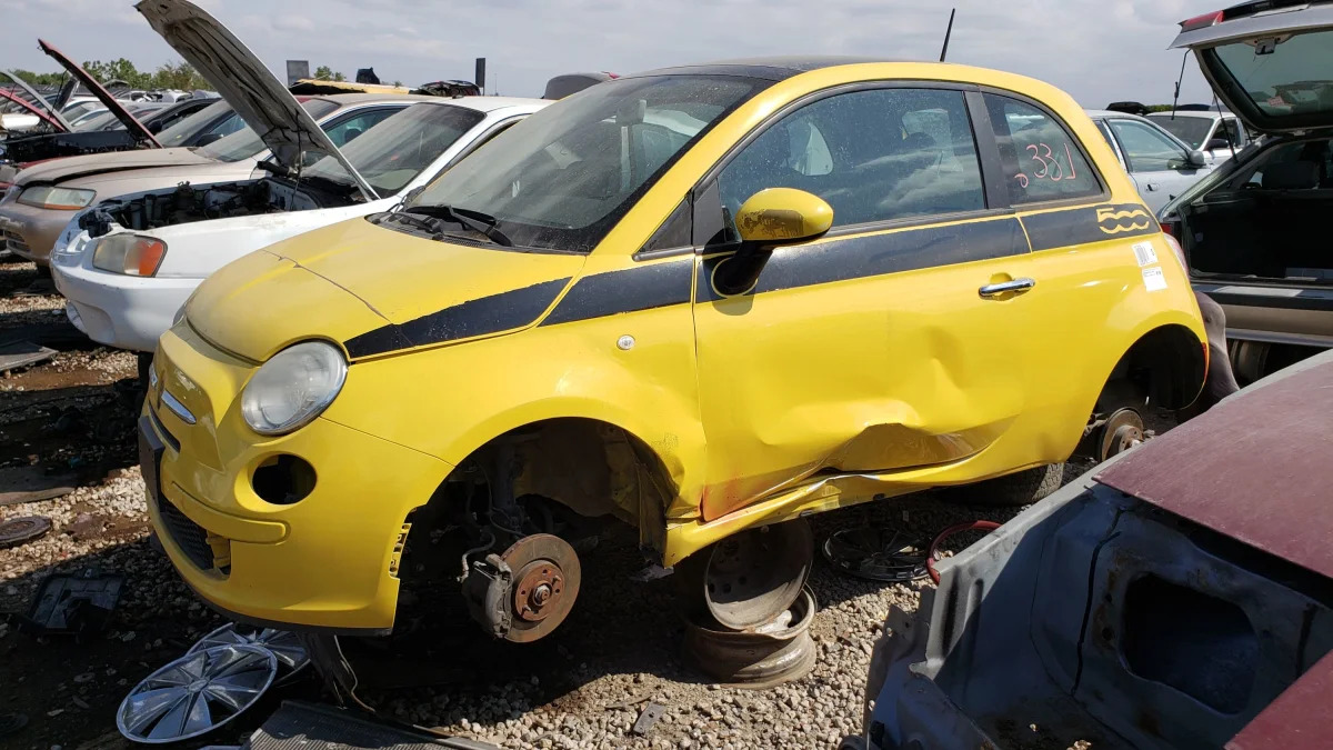 28 - 2012 Fiat 500 in Colorado wrecking yard - photo by Murilee Martin