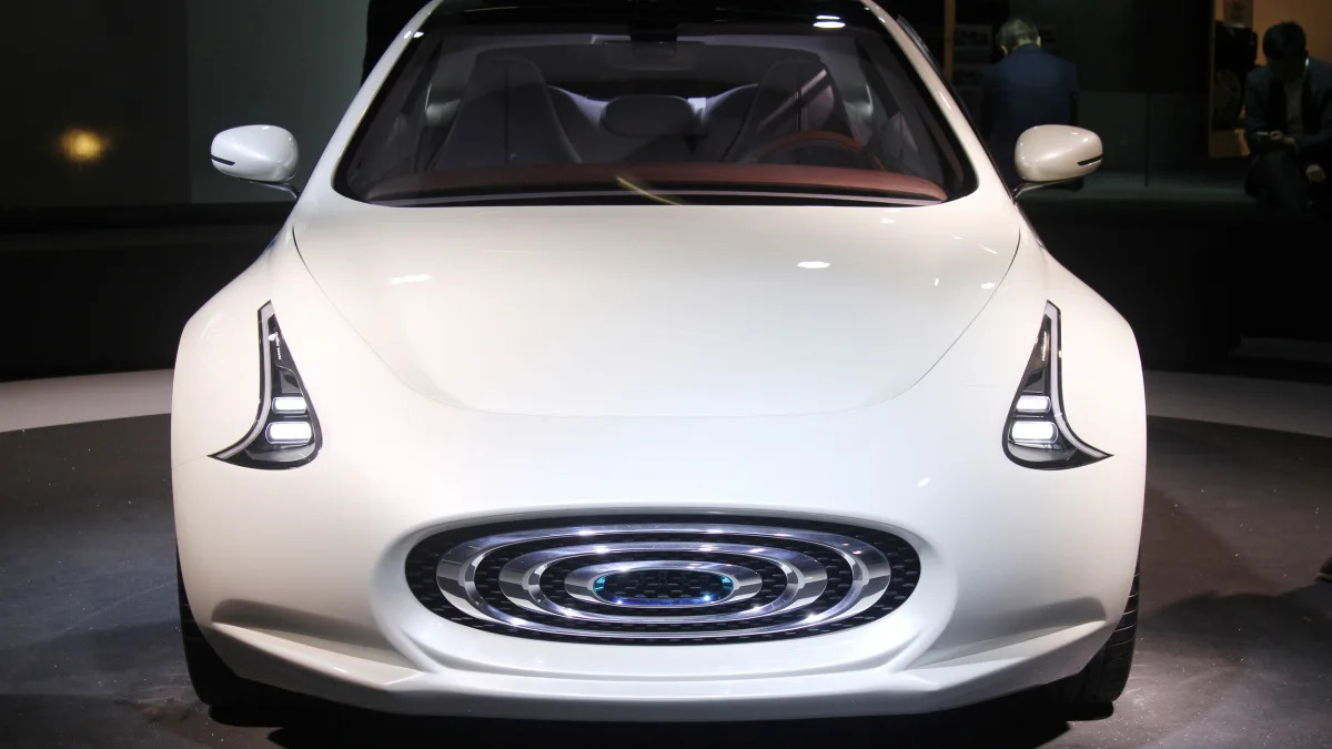 The Thunder Power electric sedan showed off for the first time at the 2015 Frankfurt Motor Show, front view.