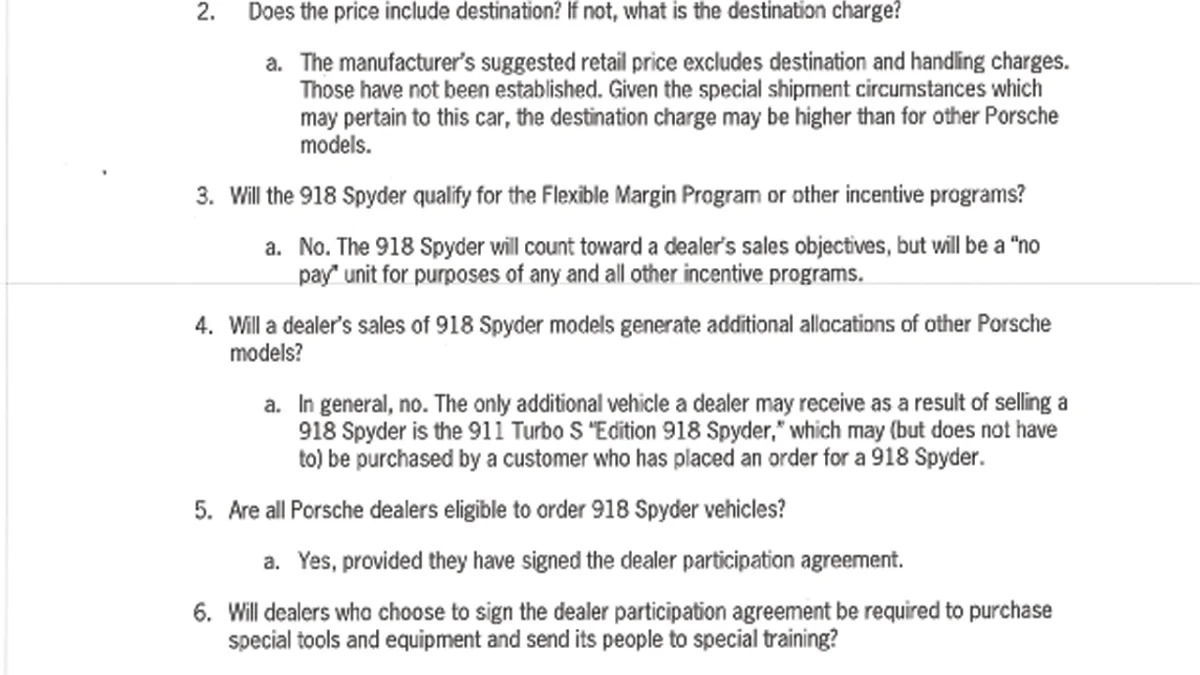 Porsche 918 Hybrid dealer information
