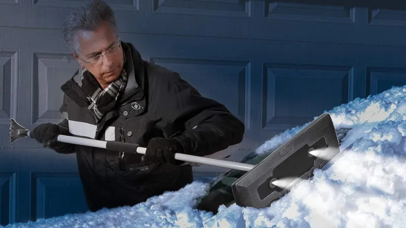 Snow Joe SJBLZD-LED-BLK 4-In-1 Telescoping Snow Broom + Ice Scraper