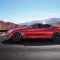 The 2017 Infiniti Q60 Coupe, side view dynamic, close up.