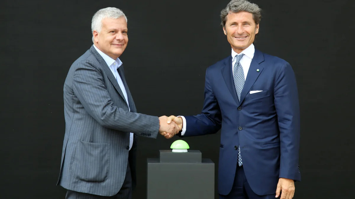 Italian Government Minister Gian Luca Galletti and Lamborghini CEO Stephan Winkelmann