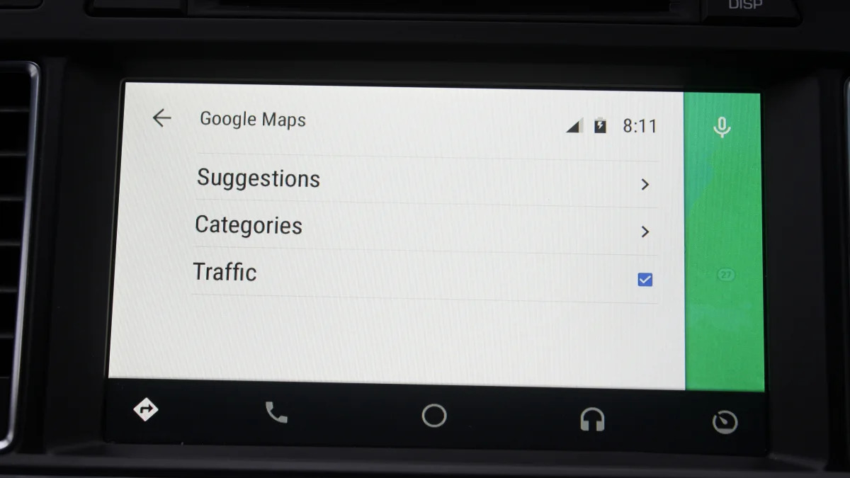 The Google Maps menu inside Android Auto.
