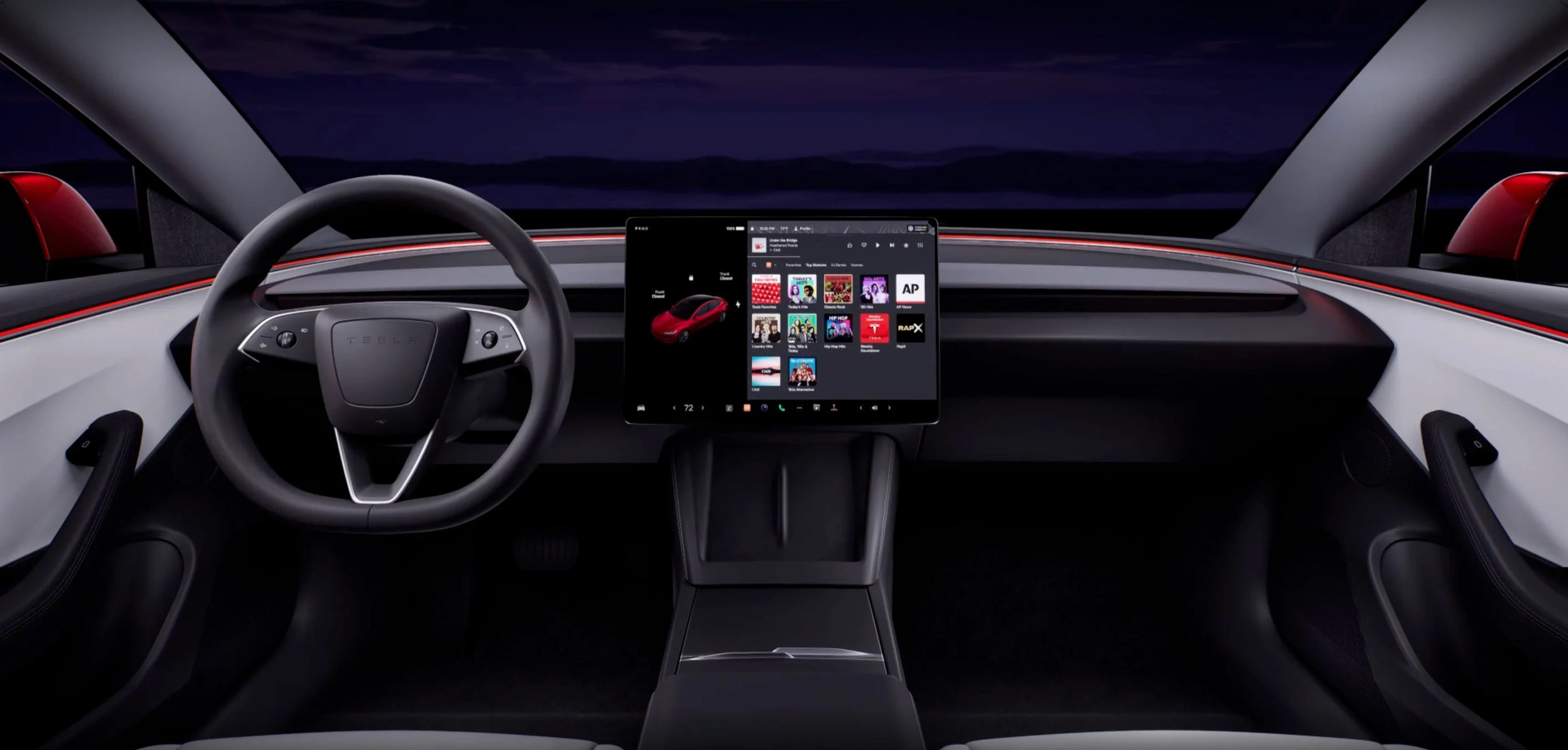 The interior of the new Tesla Model 3 sedan. 