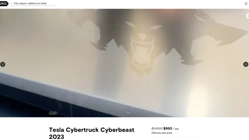 Photo of the Cyberbeast decal in a Turo listing for the Cybertruck