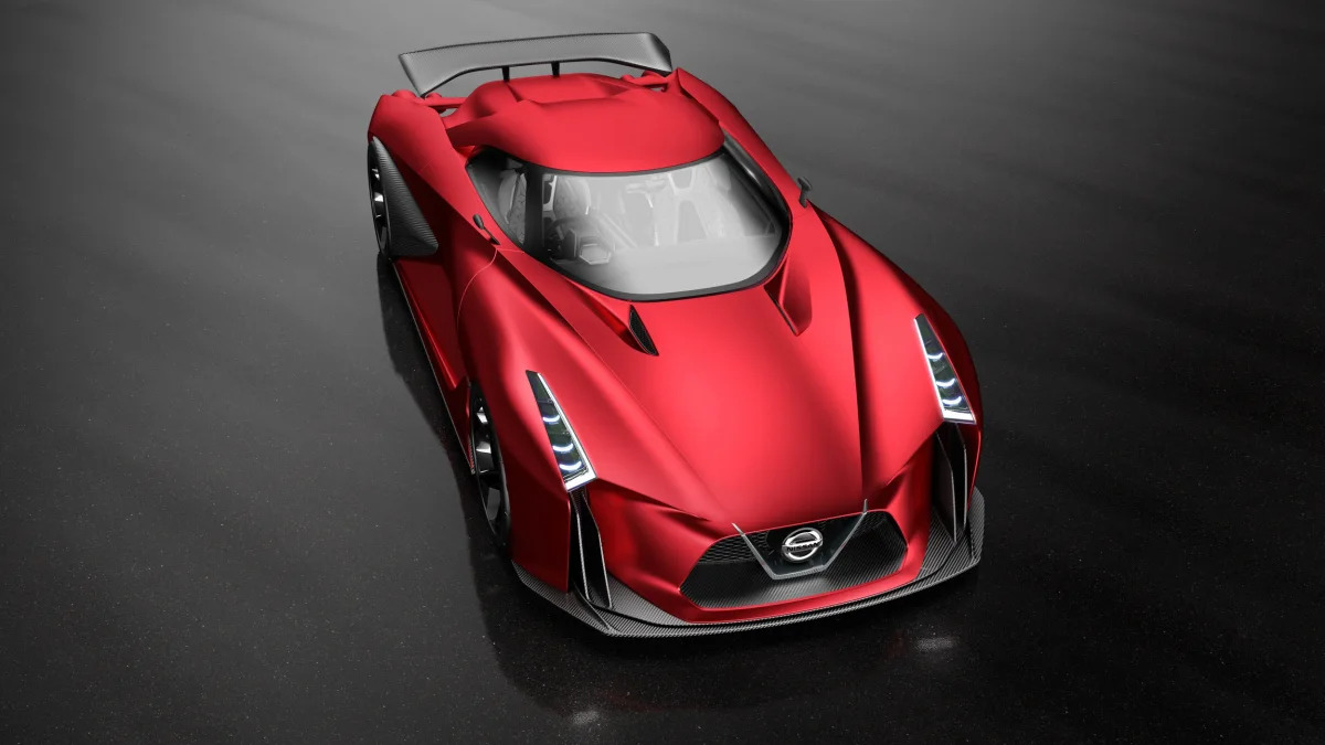 Nissan Concept 2020 Vision Gran Turismo above front 3/4 red