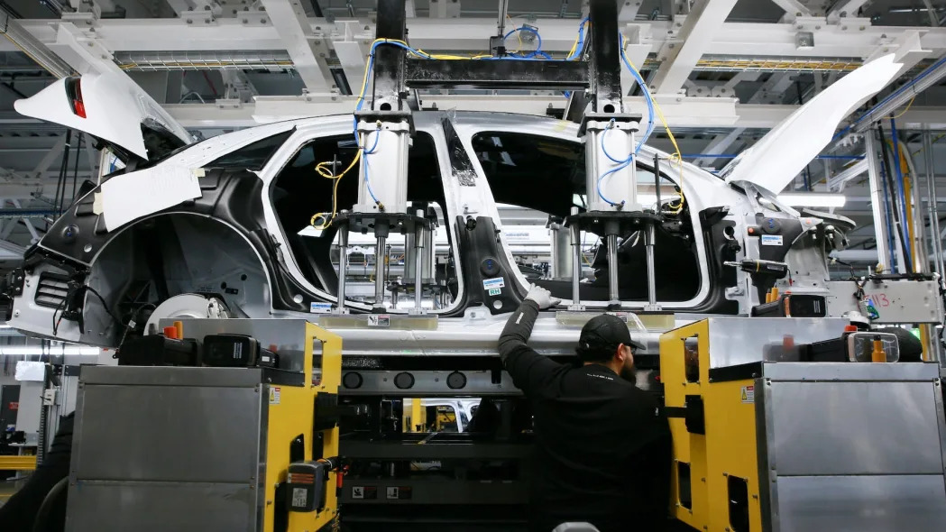 Electric vehicle assembly at Lucid Motors plant in Casa Grande, Arizona