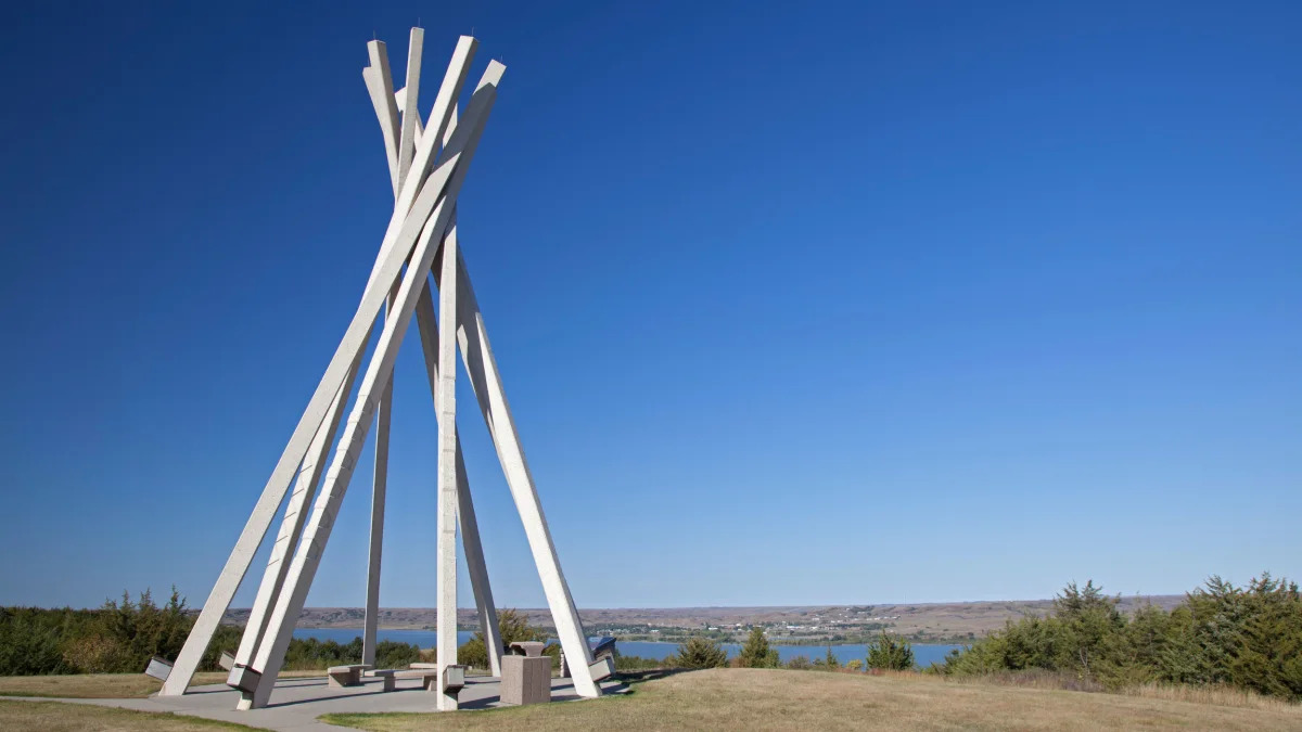 Chamberlain, South Dakota - A concrete teepee encloses benches at a rest area by the Missouri River on Interstate 90.