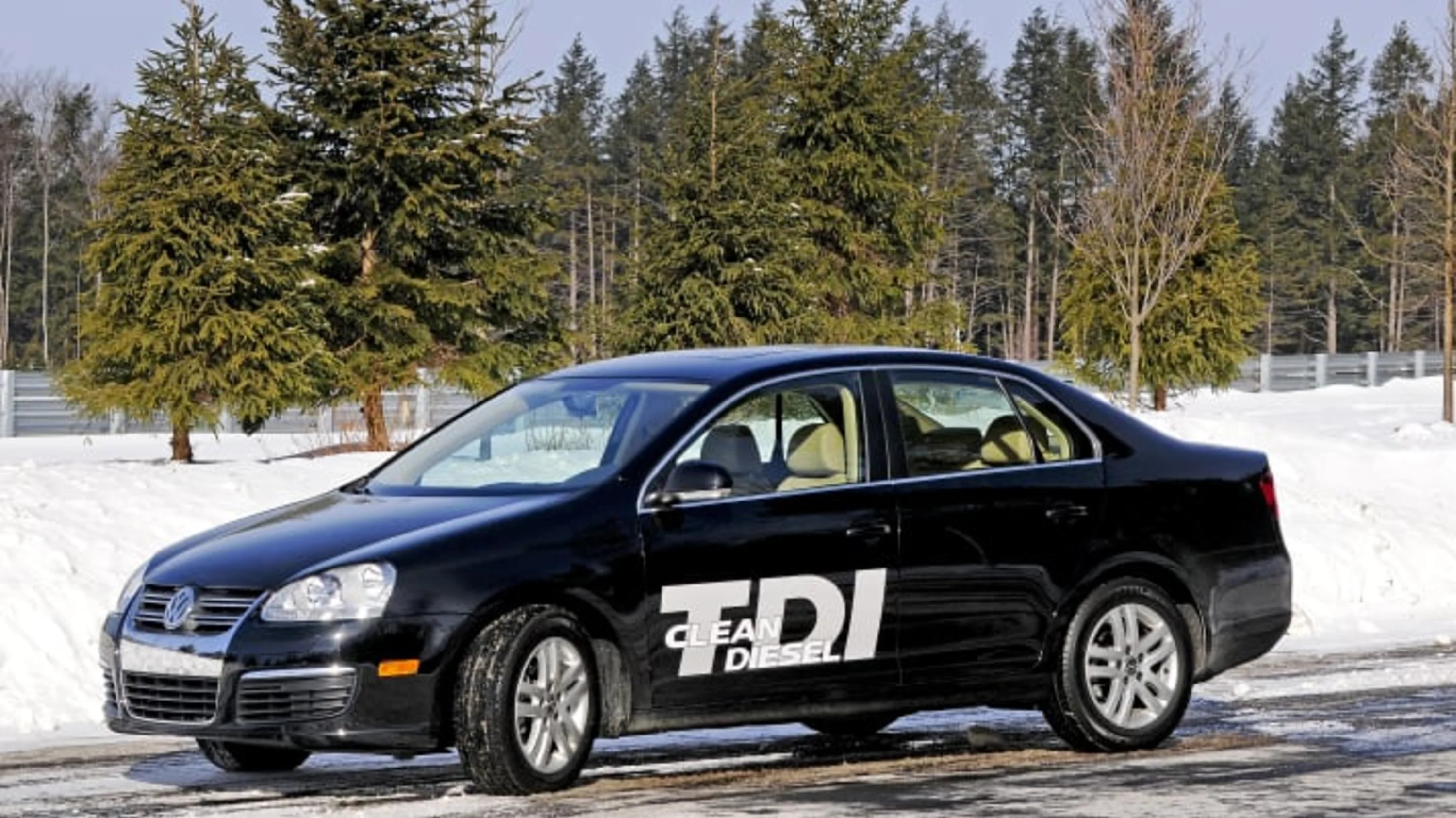 The Volkswagen Jetta TDI sits on a snowy road in Monticello,