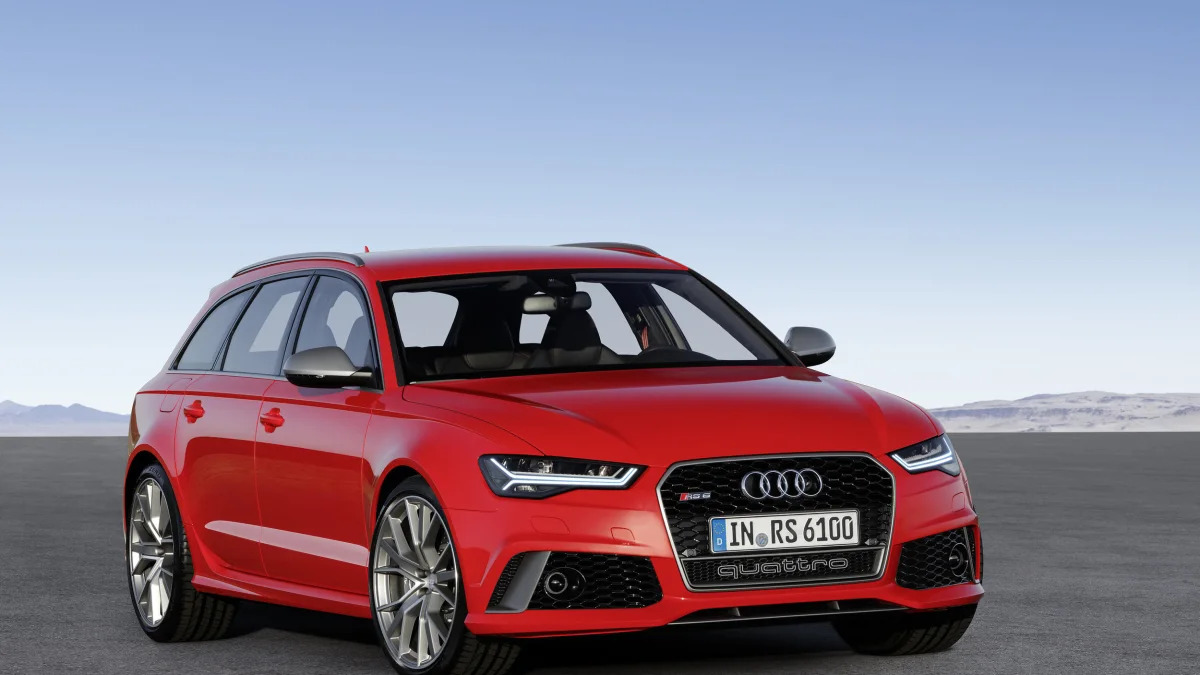 red audi rs6 avant performance front three quarters static